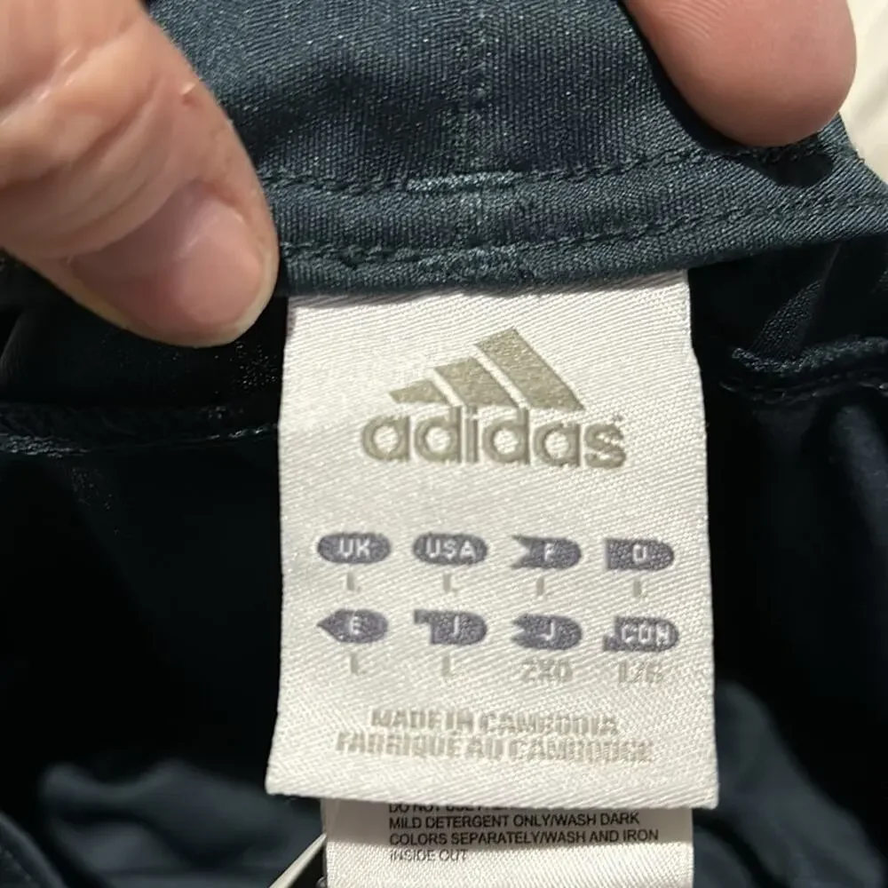 Adidas L blue teal shorts turquoise 3 stripe reflective silver pockets net